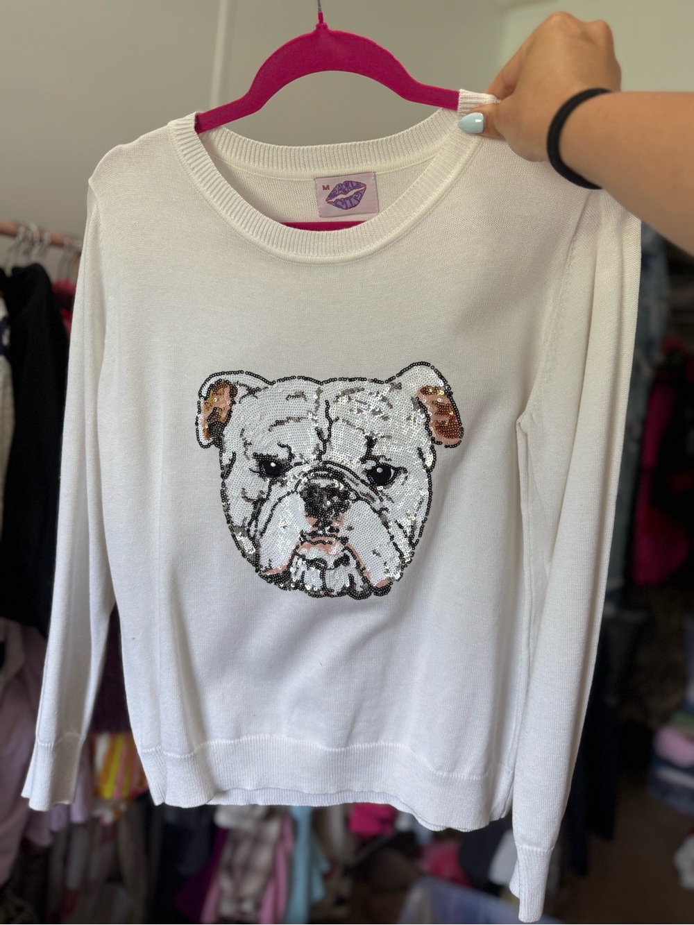 Pet Print White Bulldog Sweater by